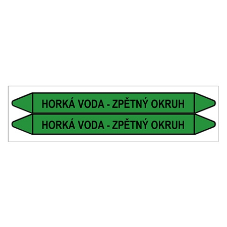 Značení potrubí, horká voda - zpětný okruh,2 ks, 450 × 52 mm